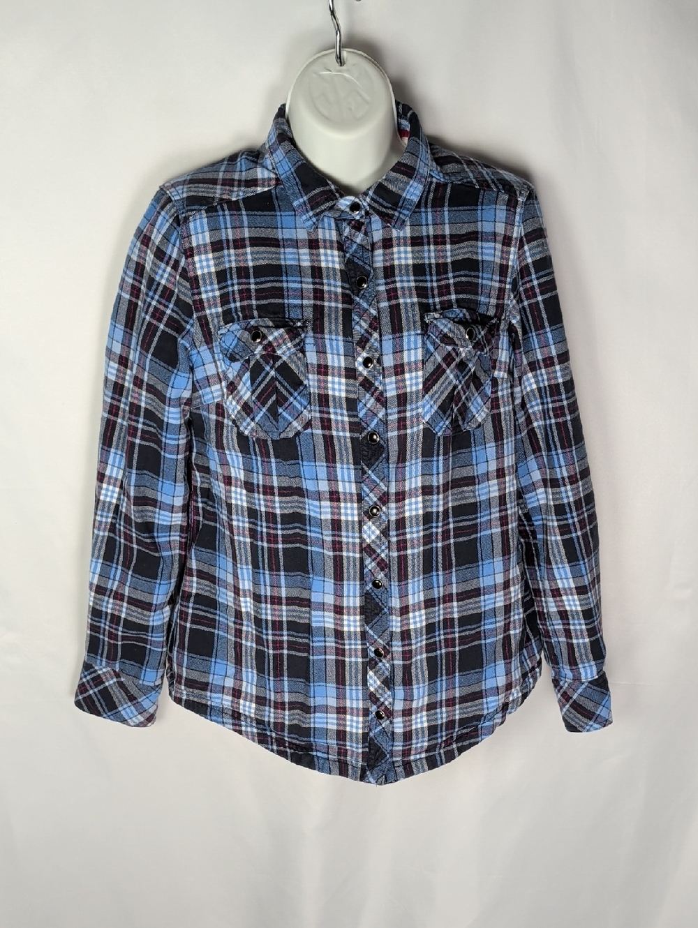 Lady Hathaway Blue Plaid Fleece Lined Flannel Shirt Jacket Shacket Size S